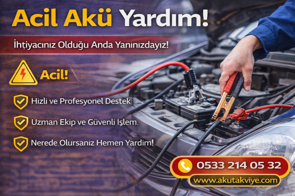 Acil akü yardım hizmeti ile mobil akücü tarafından araç aküsüne hızlı takviye yapılması