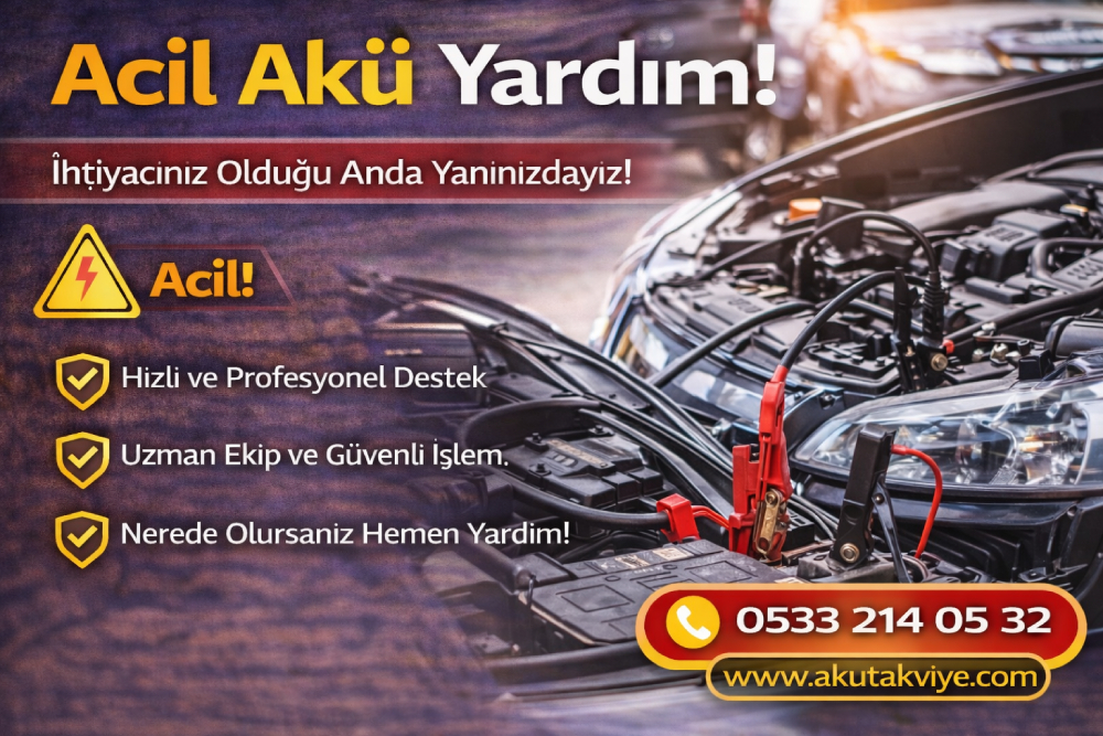 Acil akü yardım hizmeti ile mobil akücü tarafından araç aküsüne hızlı takviye yapılması