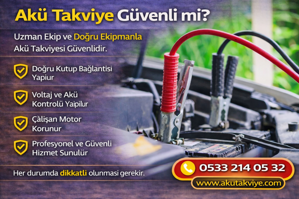 Uzman ekip tarafından doğru ekipmanla yapılan güvenli akü takviye işlemi