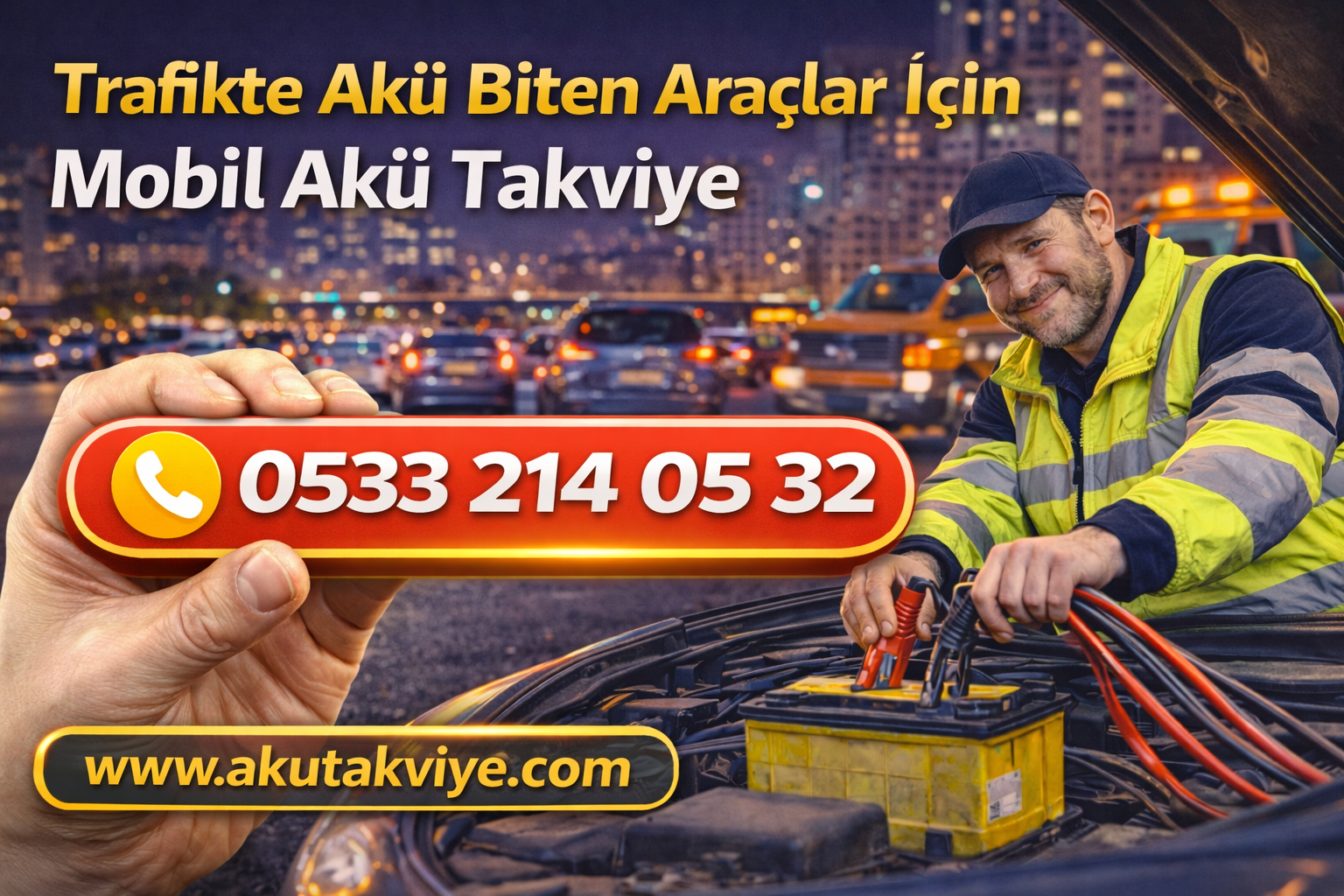 Trafikte Akü Biten Araçlar İçin Mobil Akü Takviye