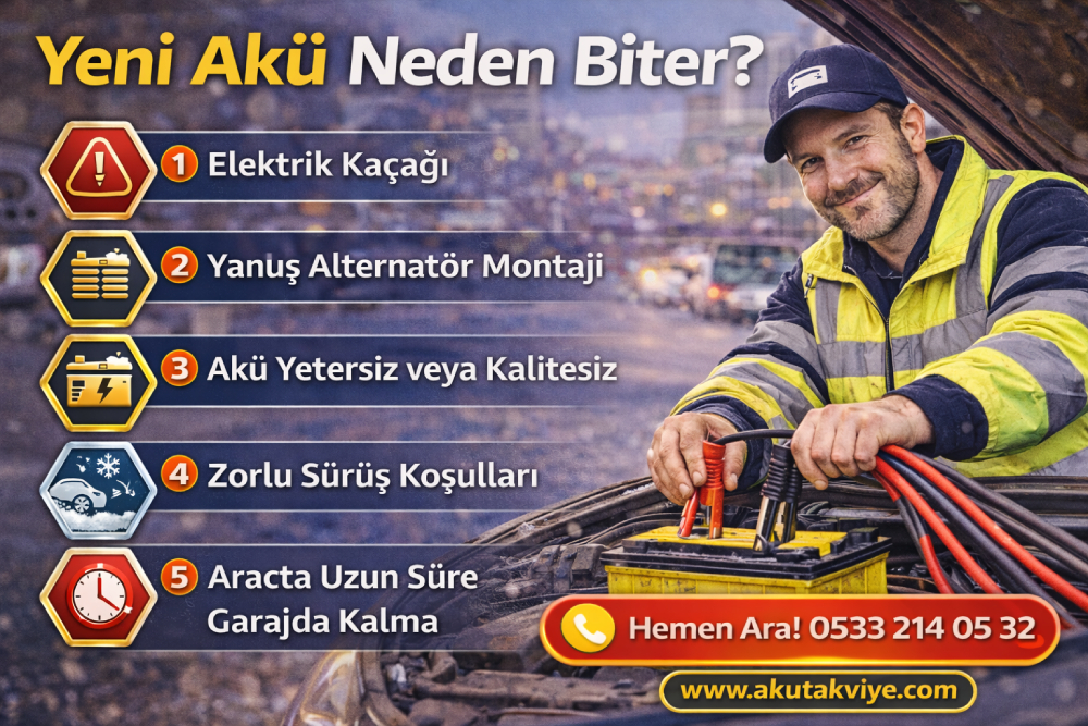 Yeni araç aküsünün bitmesine neden olan elektrik kaçağı, alternatör arızası ve uzun süre kullanılmama gibi başlıca nedenler