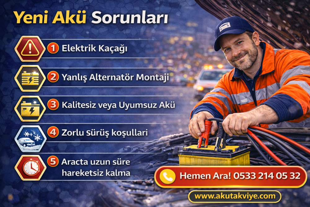 Yeni araç aküsünde görülen elektrik kaçağı, alternatör arızası, kalitesiz akü ve uzun süre kullanılmama kaynaklı sorunlar