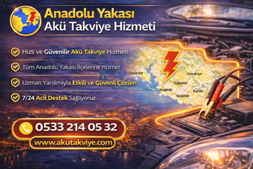 Anadolu Yakası genelinde 7/24 mobil akü takviye hizmeti veren ekip