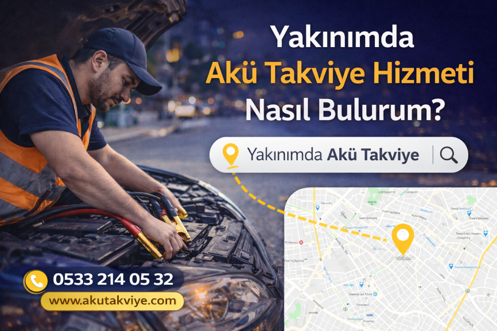 Yakınımda akü takviye hizmeti arayan sürücü için mobil akü takviye ve en yakın akü yardım hizmeti