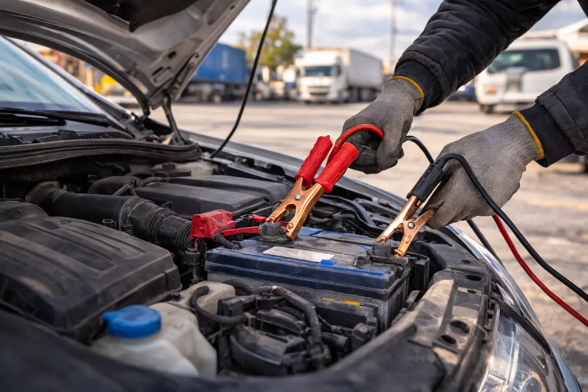 Ambarlı bölgesinde mobil akü takviye hizmeti ile araç aküsüne takviye yapılıyor