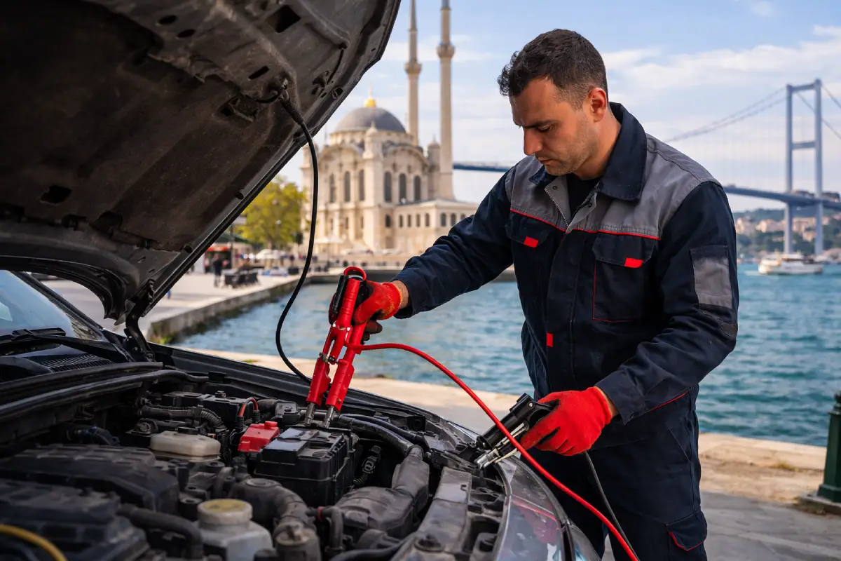 Ortaköy akü takviye hizmeti Beşiktaş bölgesinde yolda kalan araçlara yerinde akü takviyesi